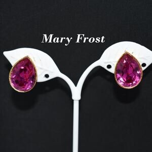 Vintage Mary Frost Pink Teardrop Crystal Clip on Earrings, 1 Inch